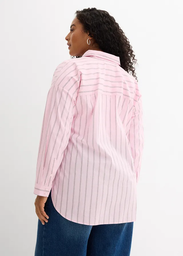 Chemise oversize 100% coton, Couleur: rose cristal rayé