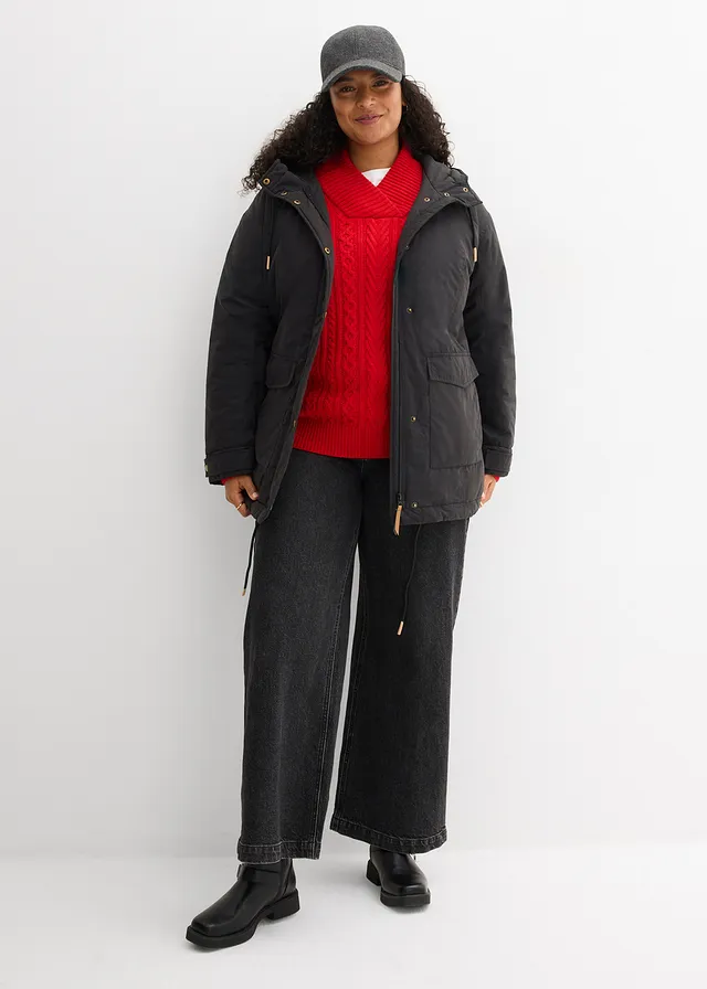 Warm gewatteerde parka, Kleur: zwart