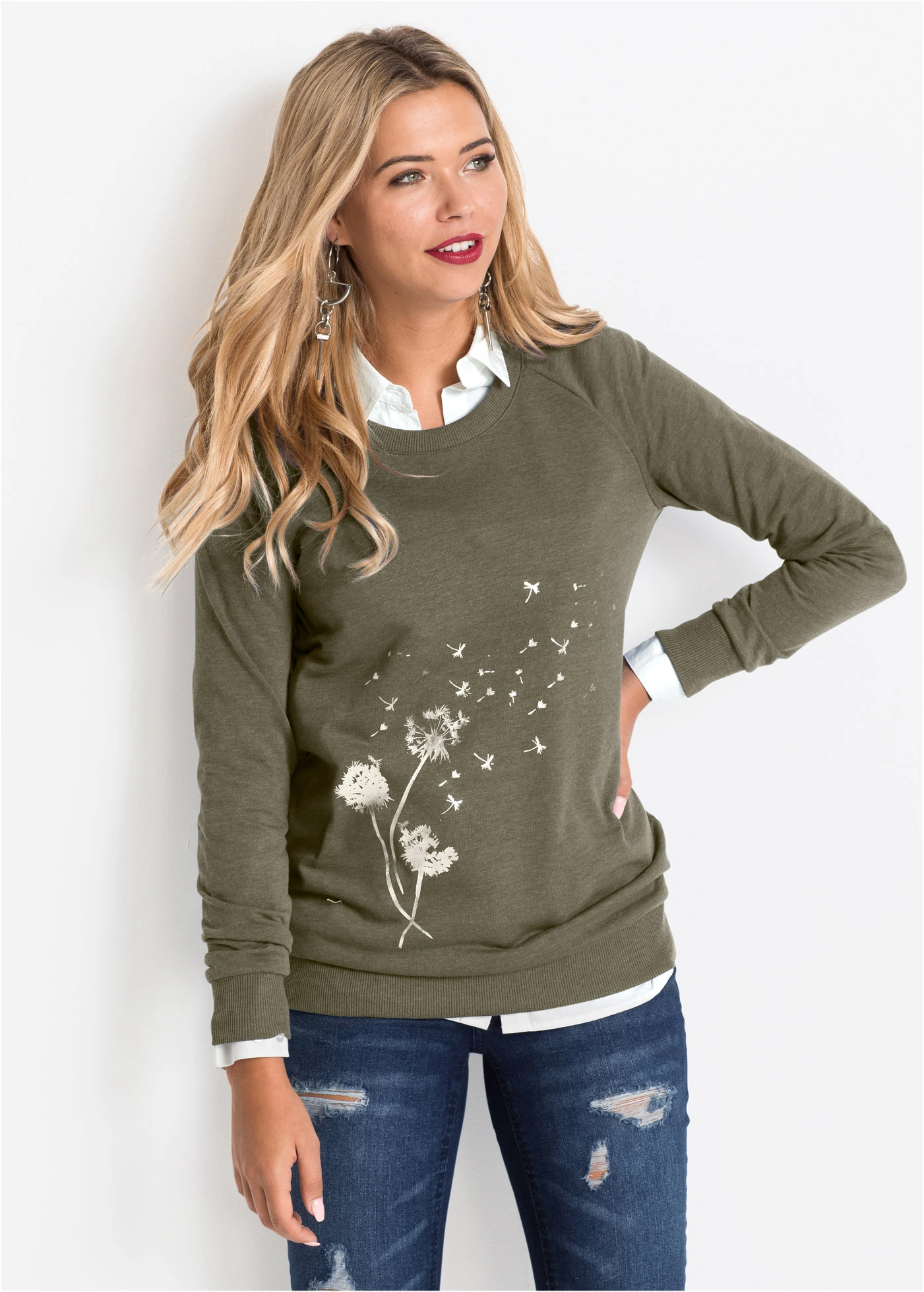 Sweater • donkerolijfgroen gemêleerd • bonprix online shop