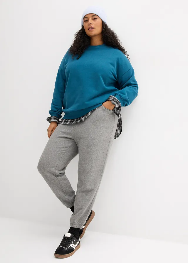Jogging forme sarouel 100% coton, Couleur: gris chiné