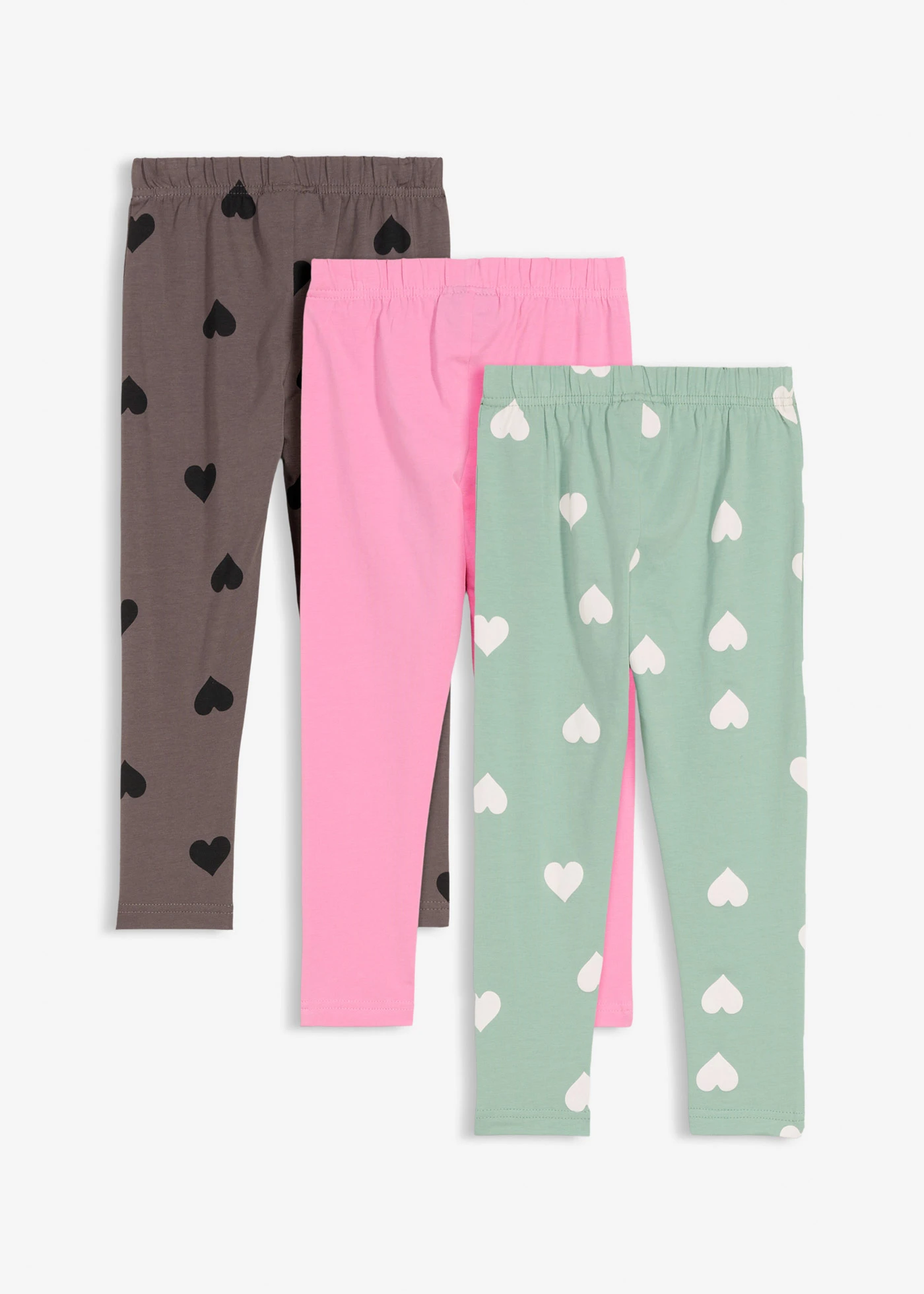 Colanți cu bumbac organic elastic (set 3 perechi) • gri-antracit+pink pal+verde pastel cu imprimeu • magazin bonprix