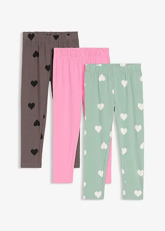 Lot de 3 leggings en coton extensible • anthracite + mauve rosé + vert pastel imprimé • Boutique bonprix