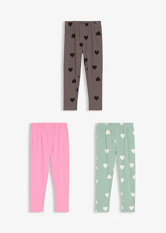 Lot de 3 leggings en coton extensible • anthracite + mauve rosé + vert pastel imprimé • Boutique bonprix