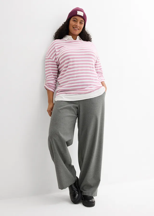 Sweat-chemise 2en1, Couleur: mauve-blanc rayé