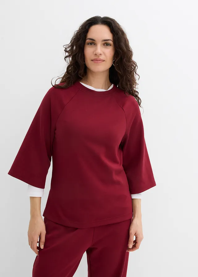 Boxy shirt van scuba met elastisch inzetstuk • robijnrood • product-page.page-title-suffix