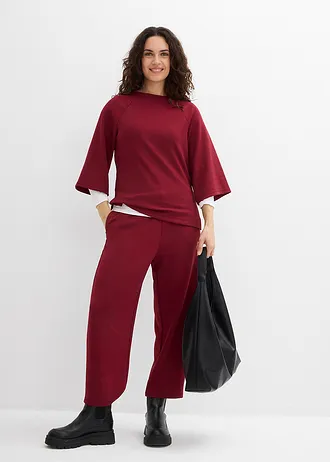 Boxy shirt van scuba met elastisch inzetstuk, Kleur: robijnrood