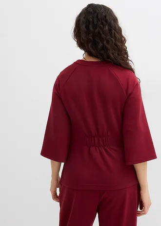 Boxy shirt van scuba met elastisch inzetstuk, Kleur: robijnrood