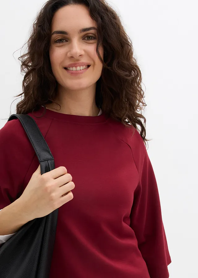 Boxy shirt van scuba met elastisch inzetstuk • robijnrood • product-page.page-title-suffix