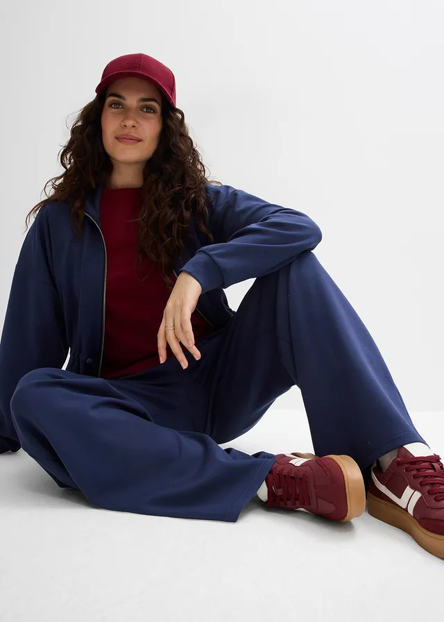 Bluza rozpinana z miękkiego materiału scuba granatowy