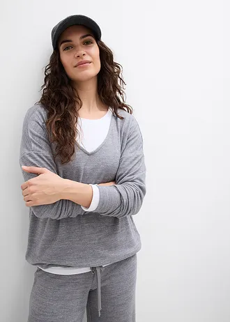 Oversized sweater in gebreide look, Kleur: grijs gemêleerd