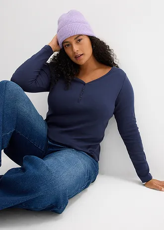 Tričko s dlhým rukávom z čistej bio bavlny • tmavomodrá plus size • obchod bonprix