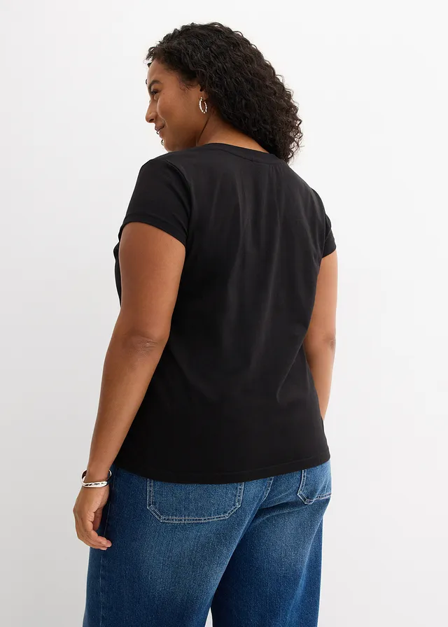 Lot de 2 T-shirts 100% coton, Couleur: noir / blanc