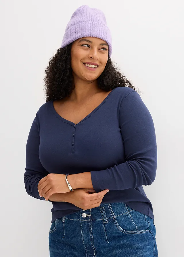 Tričko s dlhým rukávom z čistej bio bavlny • tmavomodrá plus size • obchod bonprix
