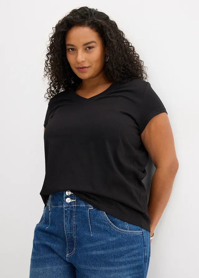 Lot de 2 T-shirts 100% coton, Couleur: noir / blanc