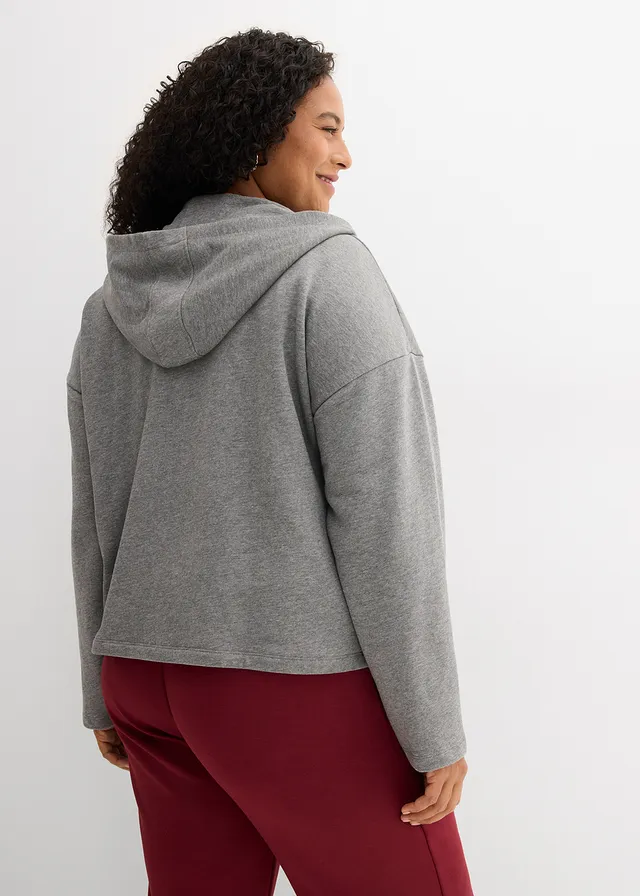 Sweat zippé coton, Couleur: gris chiné chiné