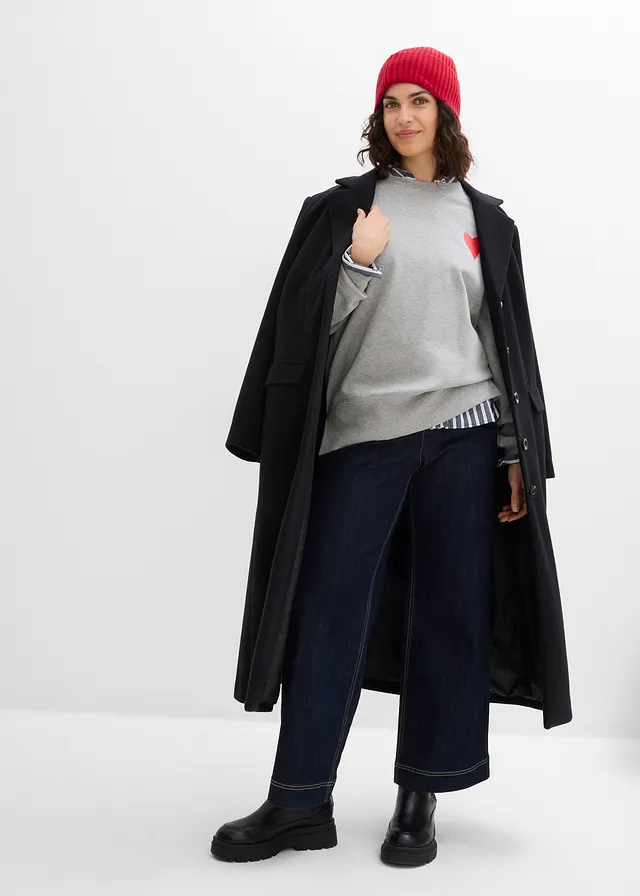 Oversized sweater van biologisch katoen, Kleur: lichtgrijs gemêleerd/aardbeirood