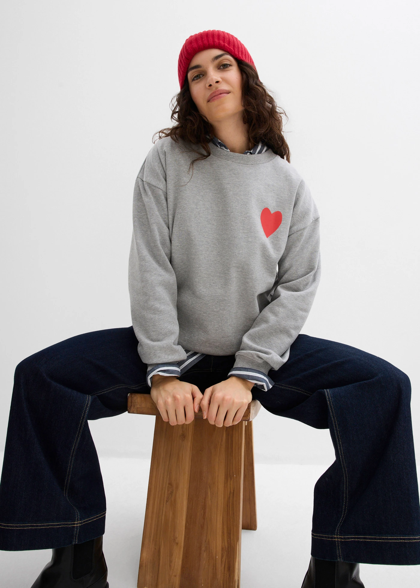 Bluza oversize z bawełny organicznej • jasnoszary melanż - truskawkowy • sklep bonprix