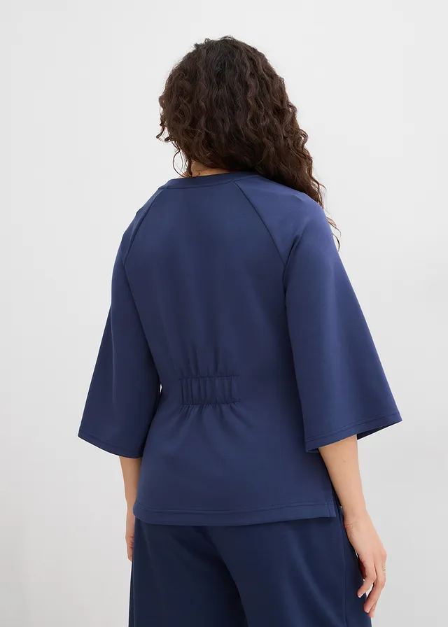 Boxy shirt van scuba met elastisch inzetstuk • donkerblauw • product-page.page-title-suffix