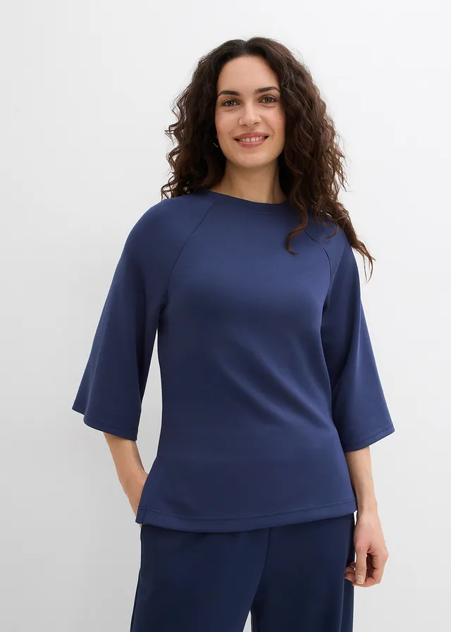 Boxy shirt van scuba met elastisch inzetstuk • donkerblauw • product-page.page-title-suffix
