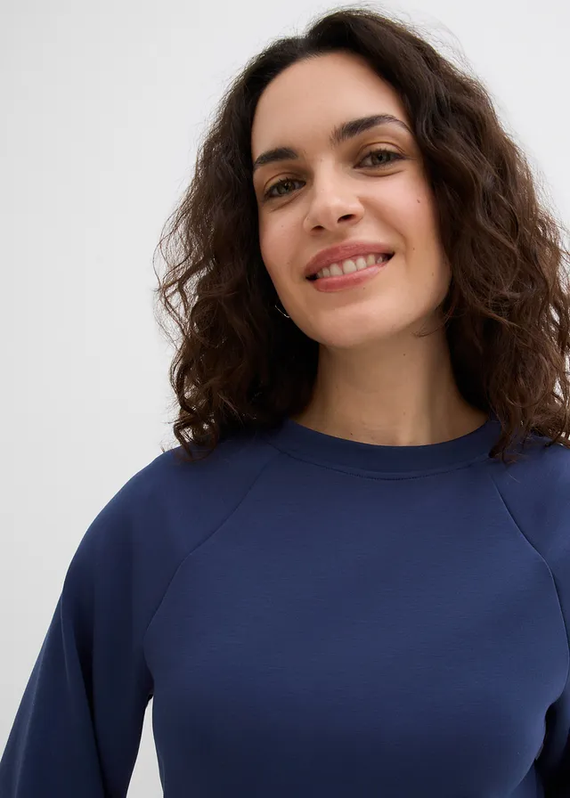 Boxy shirt van scuba met elastisch inzetstuk • donkerblauw • product-page.page-title-suffix