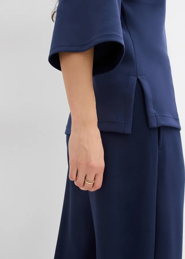 Boxy shirt van scuba met elastisch inzetstuk • donkerblauw • product-page.page-title-suffix