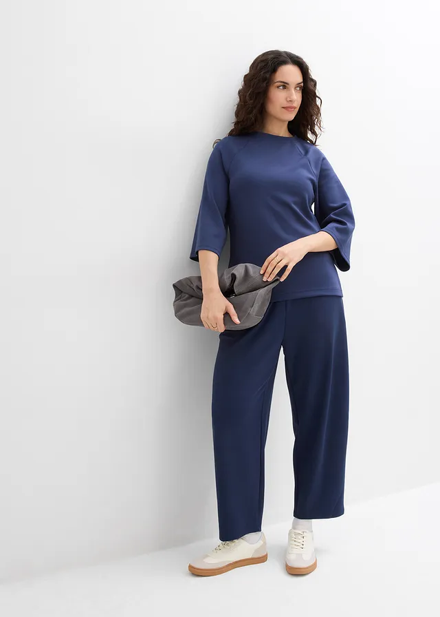 Boxy shirt van scuba met elastisch inzetstuk goudkleur