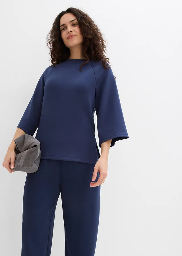 Boxy shirt van scuba met elastisch inzetstuk • donkerblauw • product-page.page-title-suffix