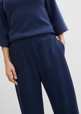 Pantaloni jerse din material scuba, croială barrel • bleumarin • magazin bonprix