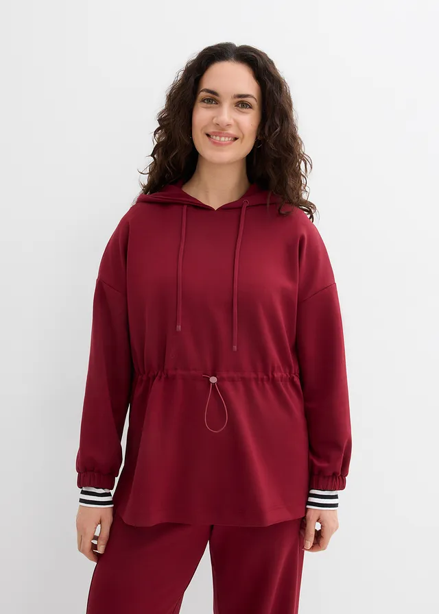 Overzised sweater van zachte scuba, Kleur: robijnrood