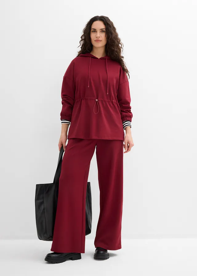 Overzised sweater van zachte scuba, Kleur: robijnrood