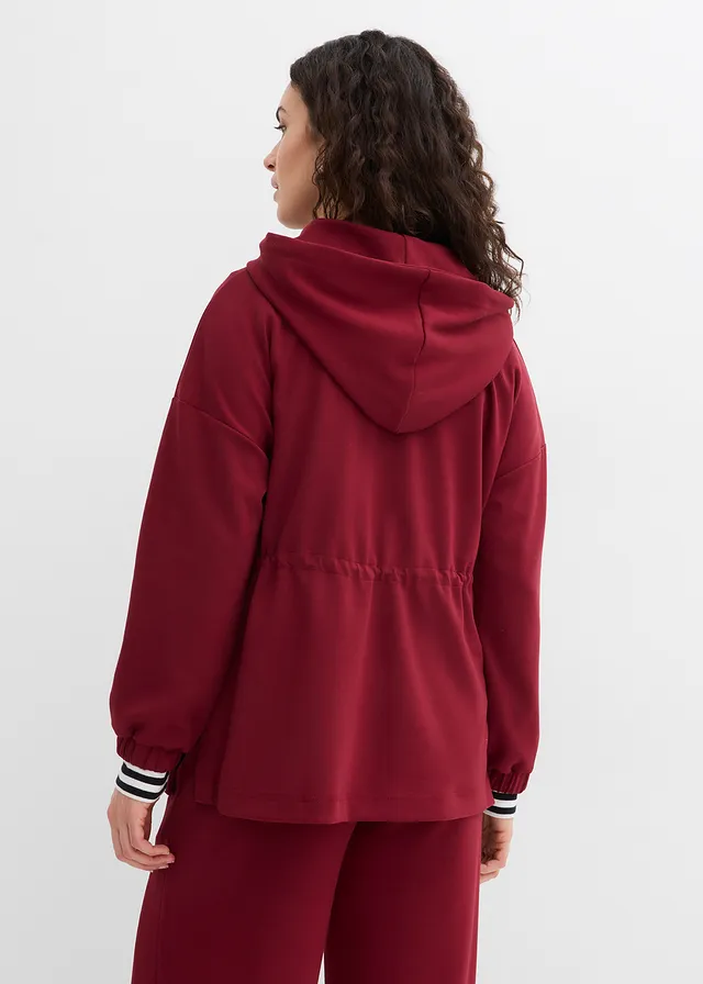 Overzised sweater van zachte scuba, Kleur: robijnrood