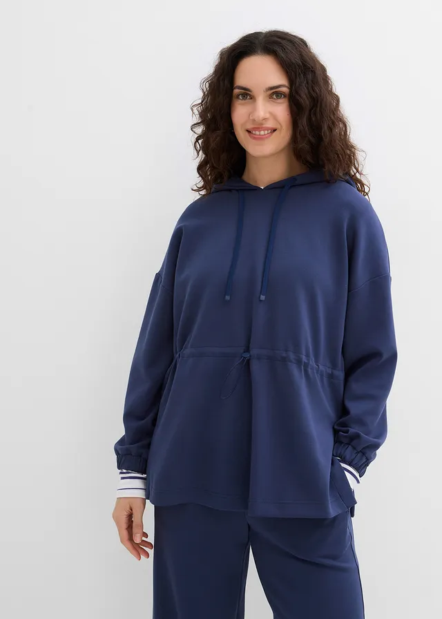 Sweat-shirt oversize en matière néoprène douce, Couleur: bleu foncé