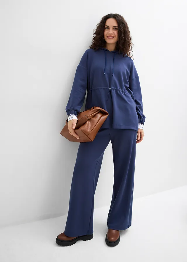 Overzised sweater van zachte scuba, Kleur: donkerblauw