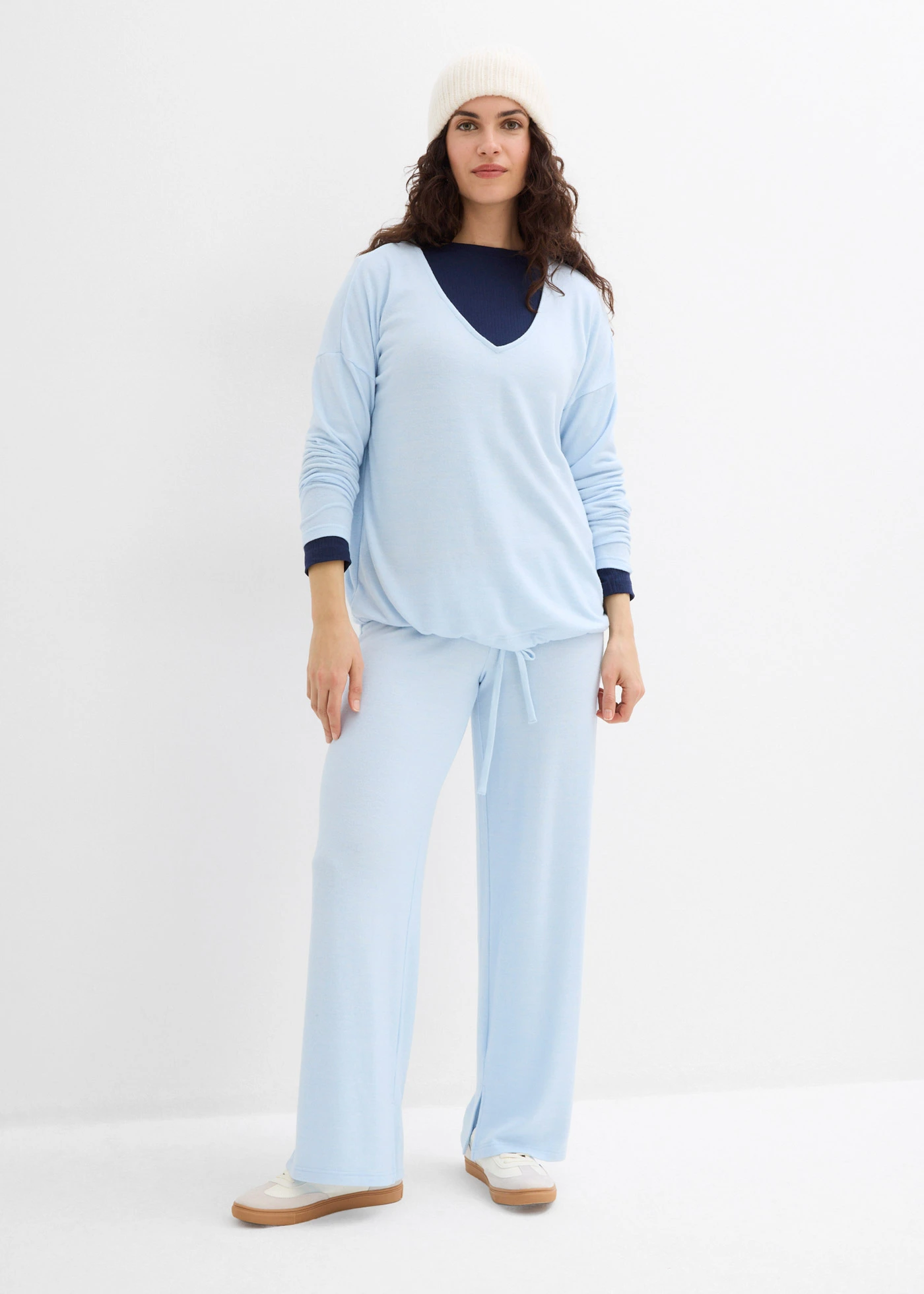 Hanorac oversize cu aspect tricotat • albastru pudrat melanj • magazin bonprix