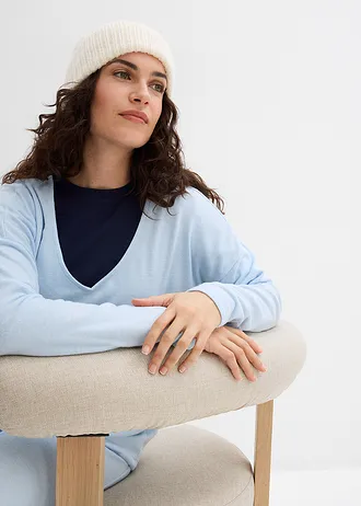 Oversize-mikina v pletenom vzhľade • púdrovo modrá melírovaná • obchod bonprix