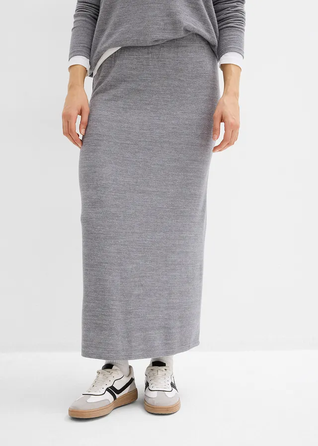 Jupe en jersey effet maille, Couleur: gris chiné