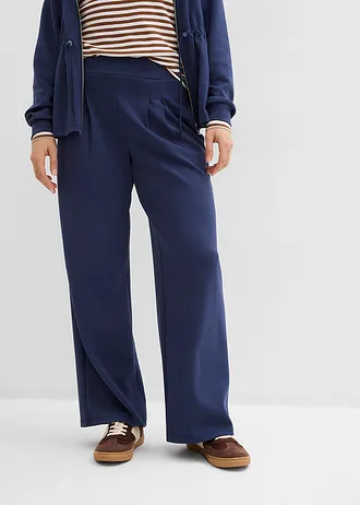 Jersey broek van scuba met bandplooien, Kleur: donkerblauw