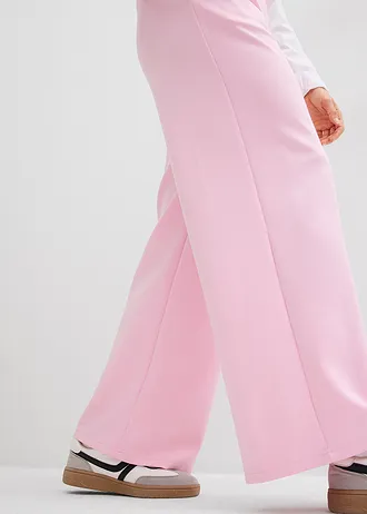 Jersey broek van scuba met bandplooien • kristalroze • bonprix online shop