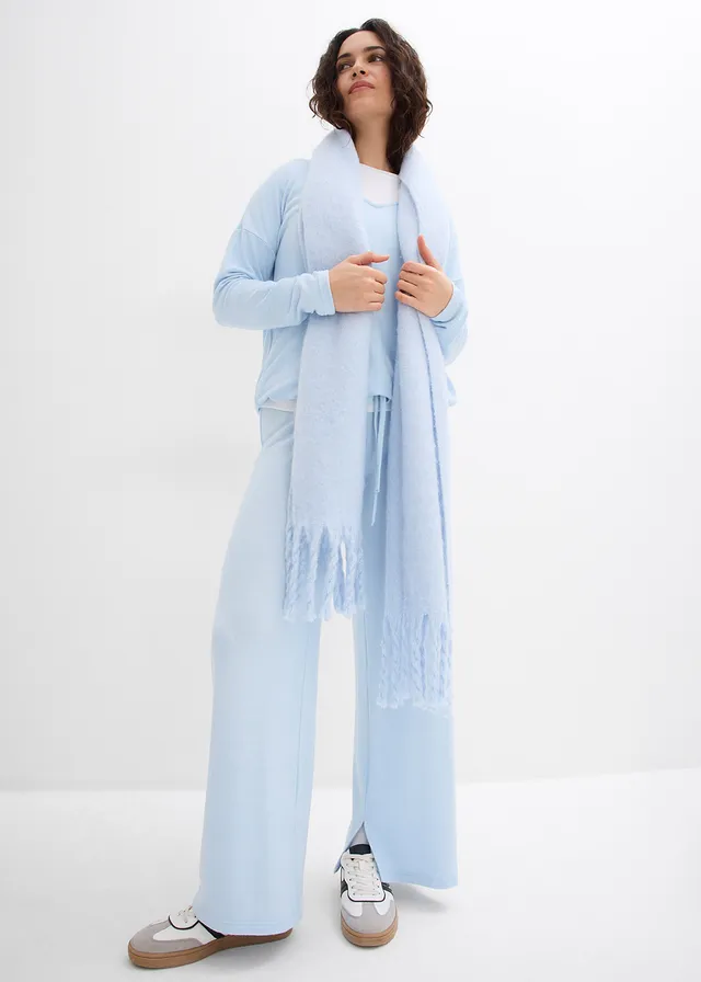Jersey broek in gebreide look • poederblauw gemêleerd • product-page.page-title-suffix