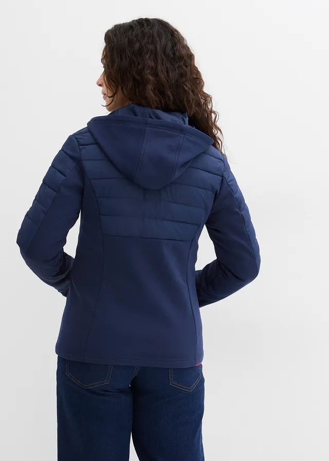 Veste matelassée déperlante avec softshell, Couleur: bleu foncé