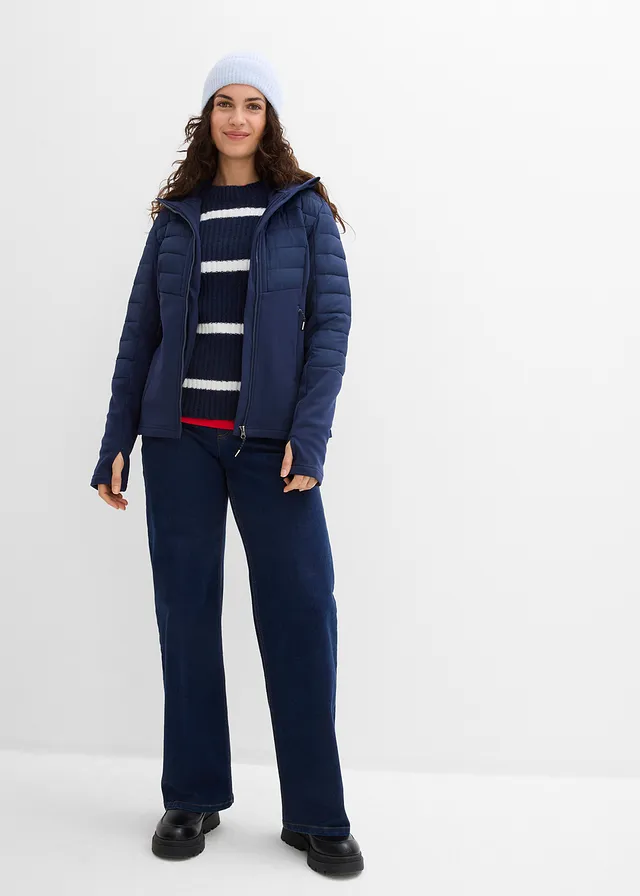Waterafstotende hybride jas met softshell- en doorgestikte inzetstukken, Kleur: donkerblauw