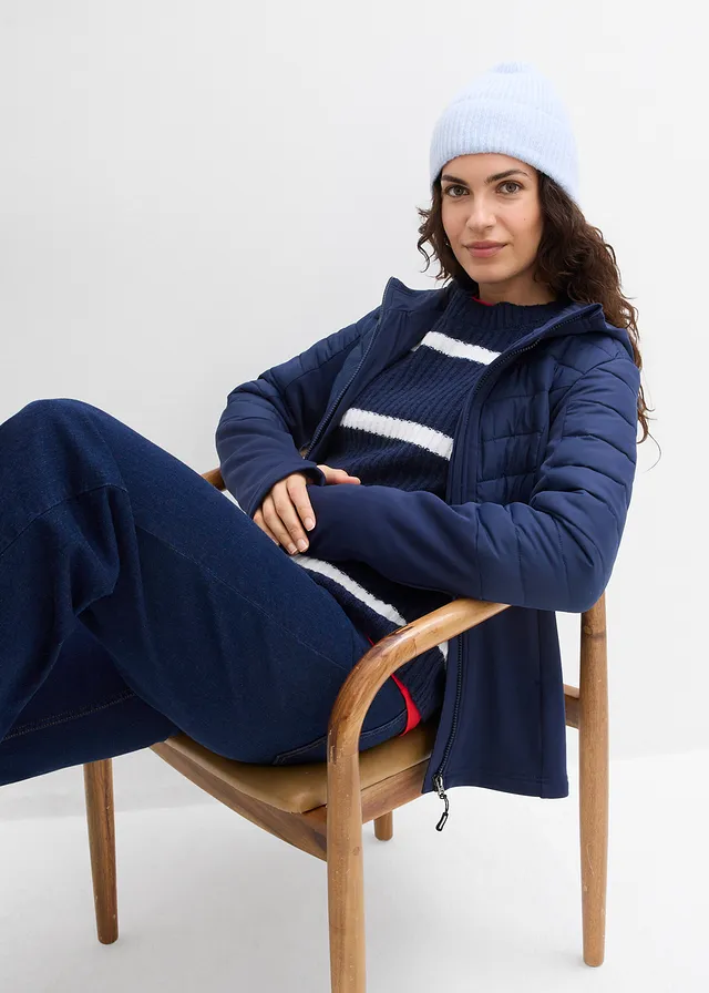 Waterafstotende hybride jas met softshell- en doorgestikte inzetstukken • donkerblauw • product-page.page-title-suffix