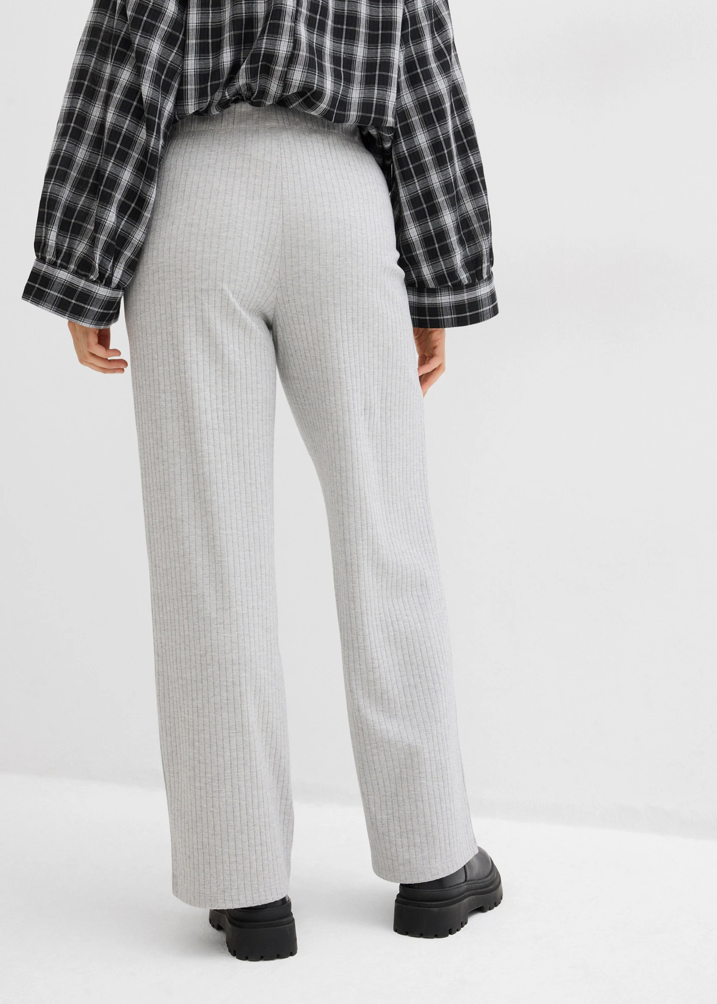 Pantaloni din jerse ripsat (set/2 buc.) • gri deschis melanj/negru • magazin bonprix