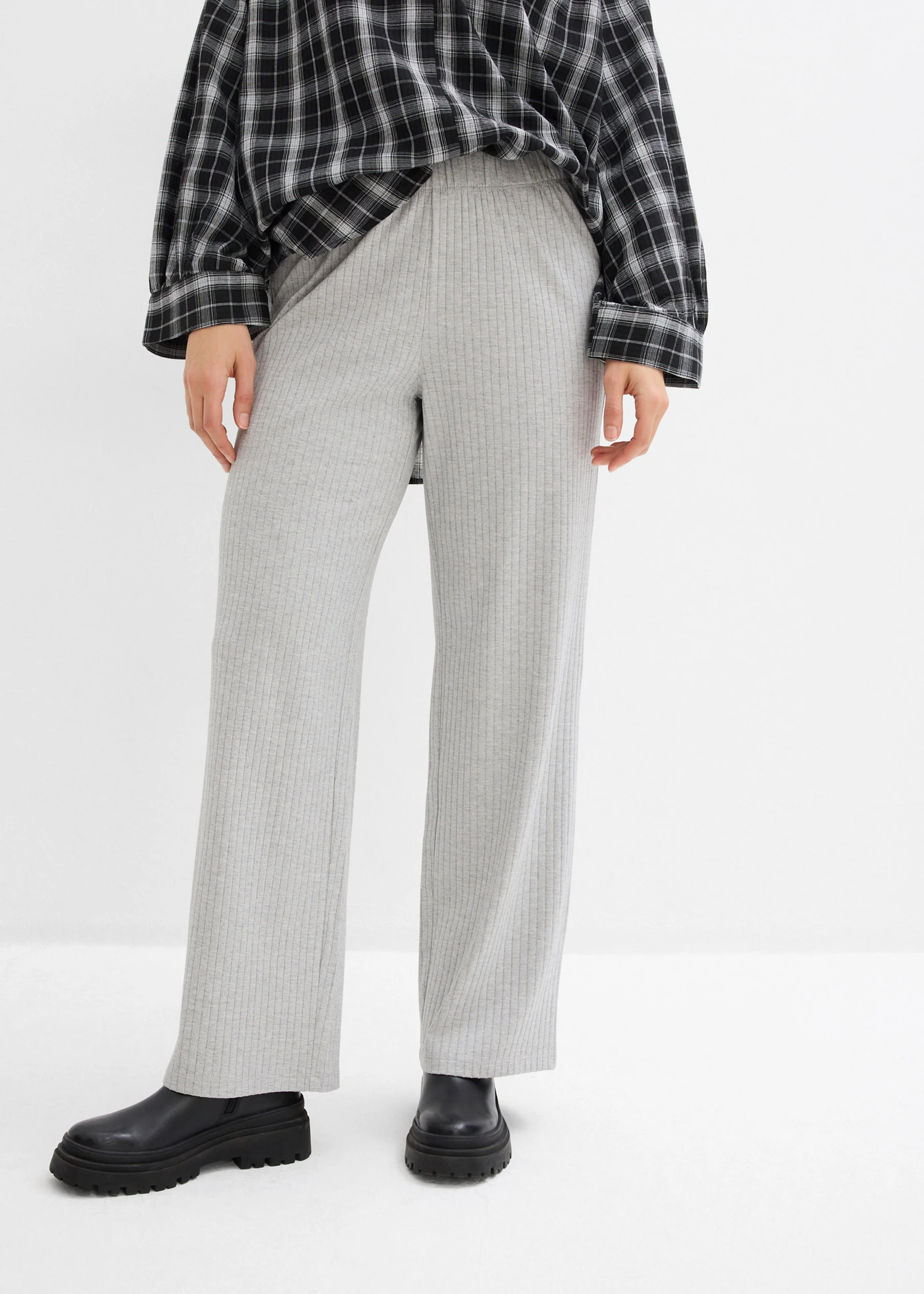 Pantaloni din jerse ripsat (set/2 buc.) • gri deschis melanj/negru • magazin bonprix