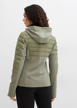 Waterafstotende hybride jas met softshell- en doorgestikte inzetstukken, Kleur: olijfgroen