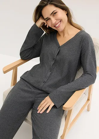 Costum de casă din material moale ripsat • gri-antracit melanj • magazin bonprix