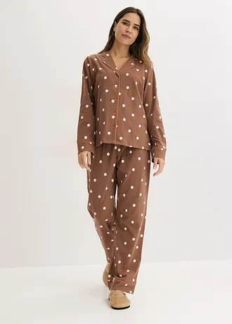 Pyjama • kastanjebruin-natuurbeige gestippeld • bonprix online shop