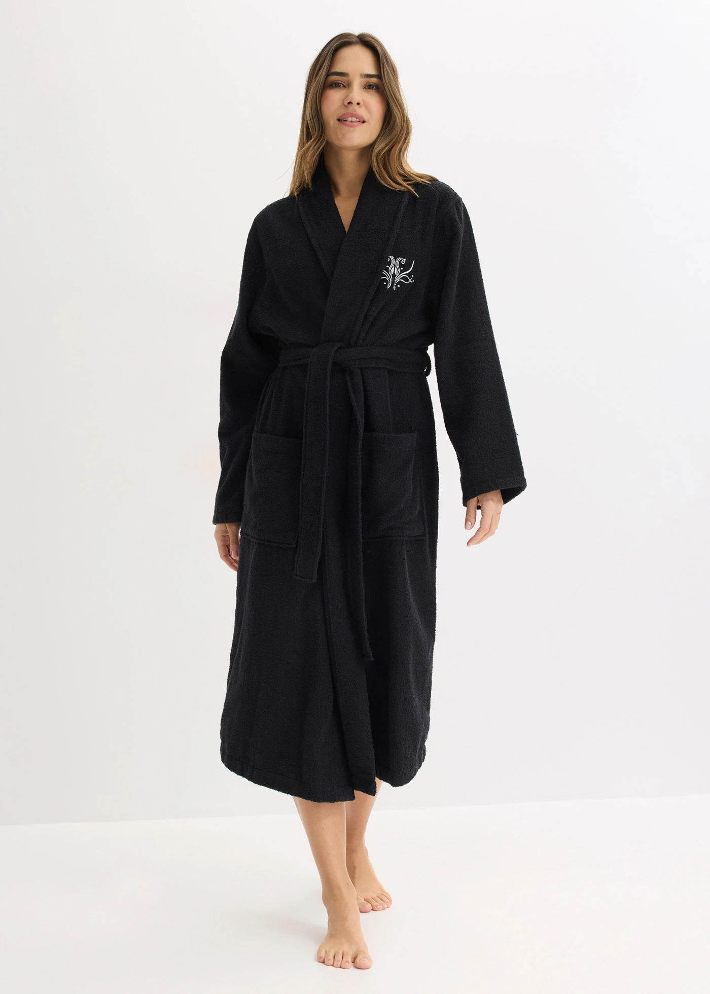 Frotté badjas van katoen • zwart • bonprix online shop