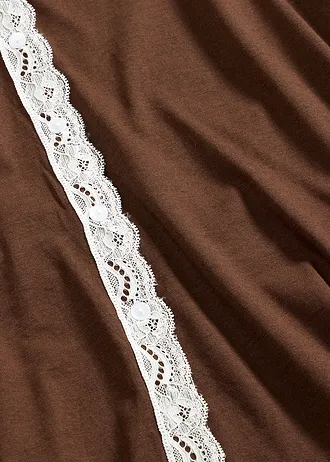 Piżama z plisą guzikową • brązowy-biel wełny • sklep bonprix