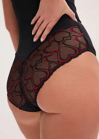 Body cu efect modelator ușor și dantelă • negru-roșu-salsa • magazin bonprix